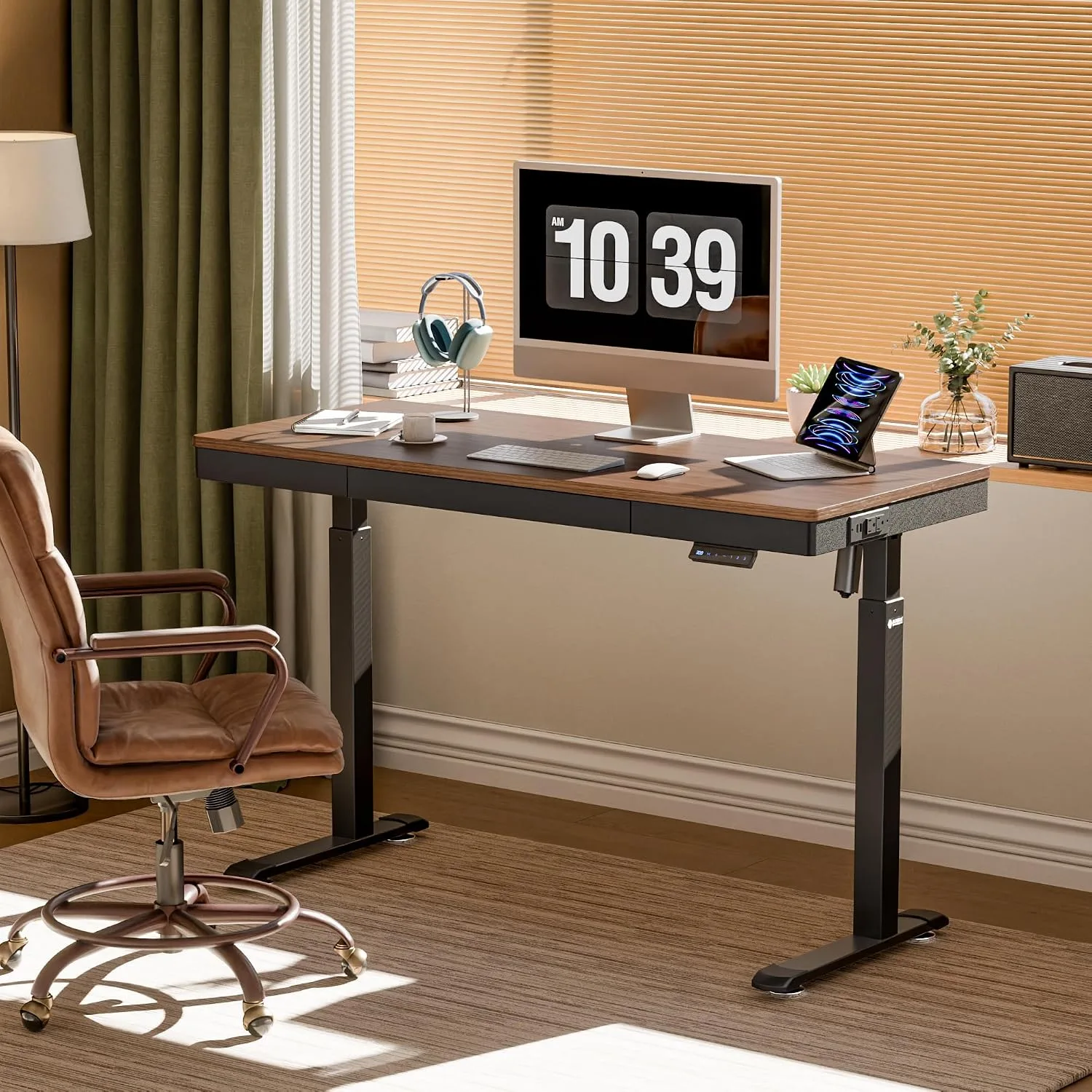 EUREKA ERGONOMIC Electric Standing Desk with Drawer, 55 Inch, Walnut Finish