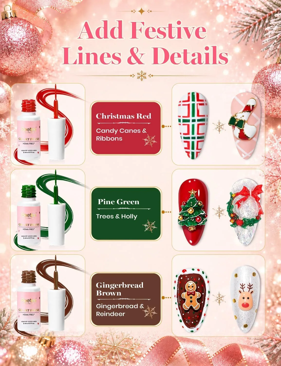 Beetles 3D Gel Nail Art Clear White Frosted Noël Christmas Miracle Express