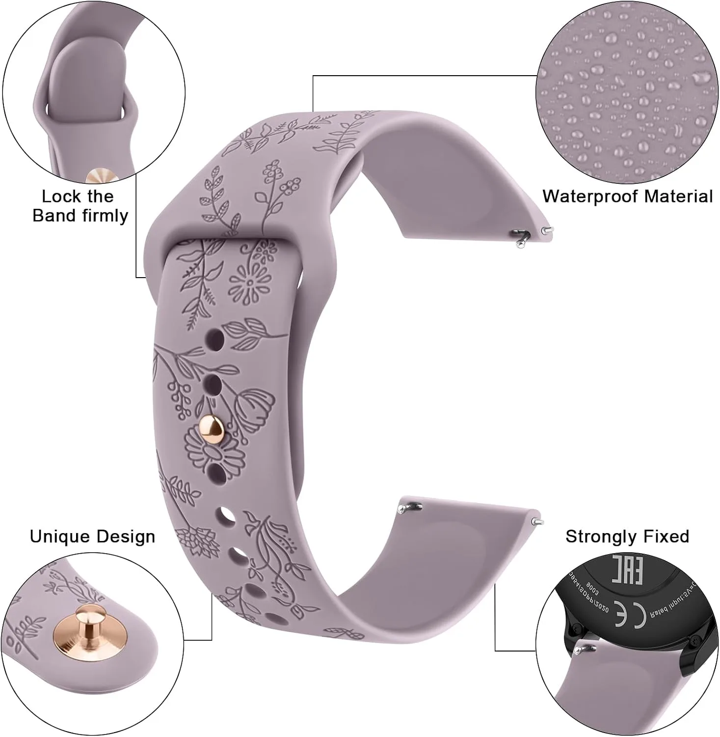 Meliya Veryfit Smart Watch Bands, 22mm Watchbands for IDW13 IDW16 IDW19 IDW26 IDW28 Smartwatch, Floral Engraved Soft Silicone Rubber Sport Replacement Watch Strap for Veryfit