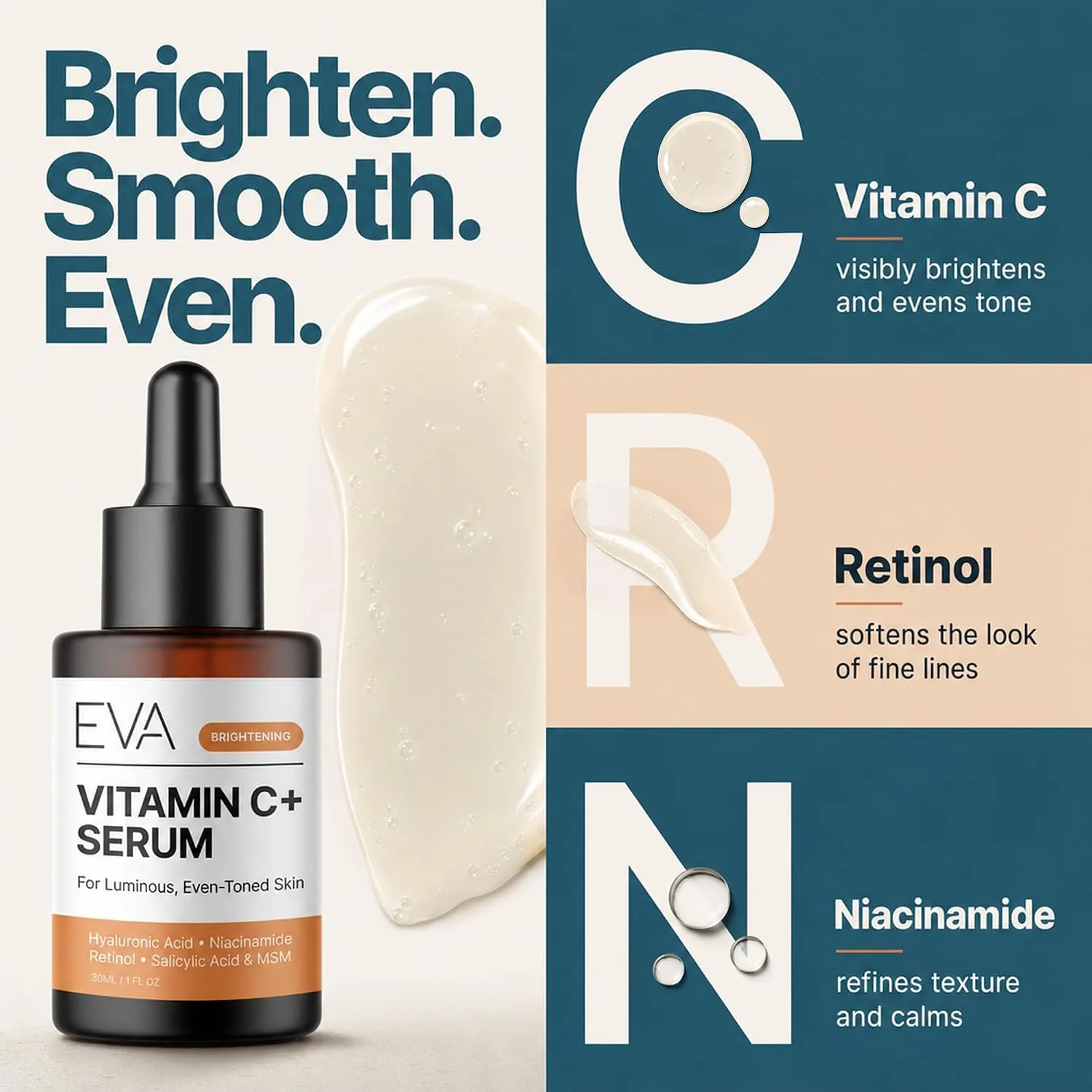 Eva Naturals Vitamin C Serum for Face with Retinol & Niacinamide, 1 oz