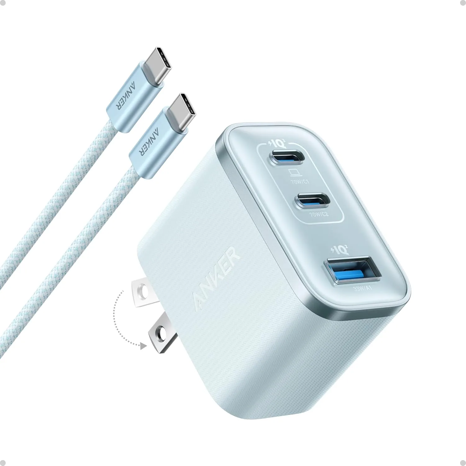 Anker Nano 70W Max 3-Port Fast Charger USB C, Type C Charger Fast Charging