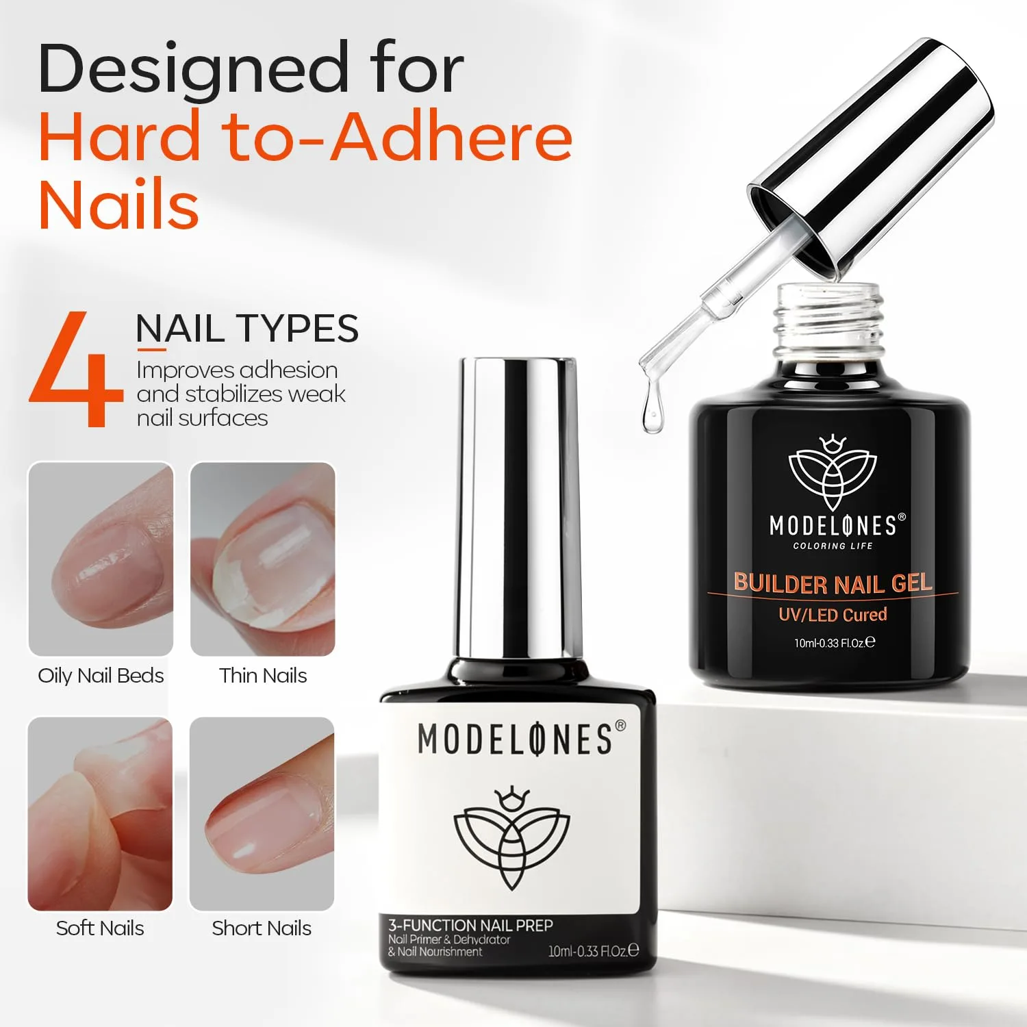 modelones Nail Dehydrator and Primer & Builder Nail Gel Builder Top Coat