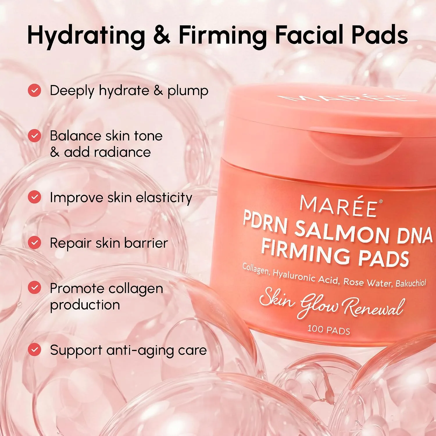 MAREE PDRN Salmon DNA Firming Toner Pads - Firming PDRN Face Pads 100 Ct
