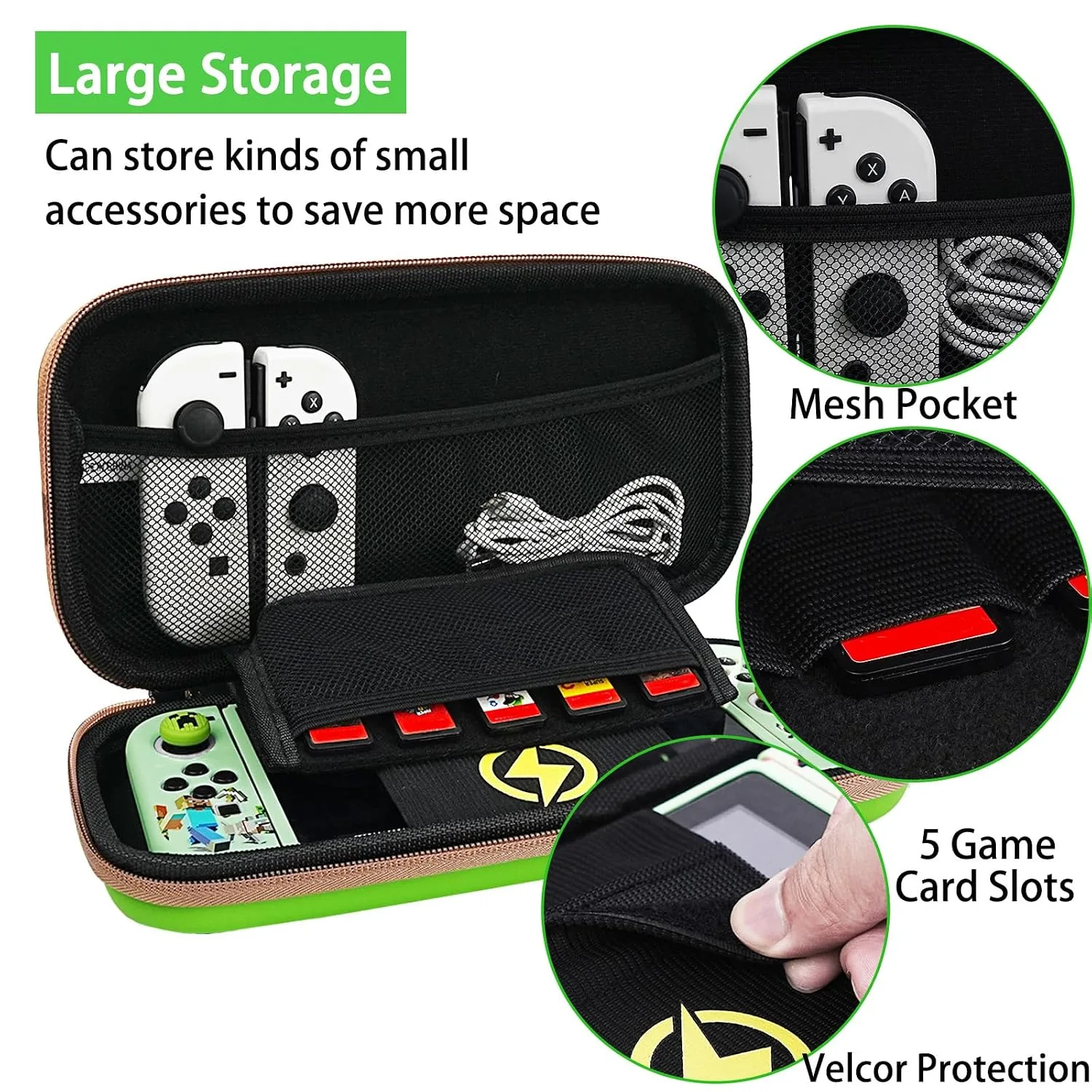 TIKOdirect Carrying Case for Switch OLED Model 2021 - Portable Travel Accessories With Soft Protective Case, Screen Protectors and 4 Thumb Grip Caps, Green
