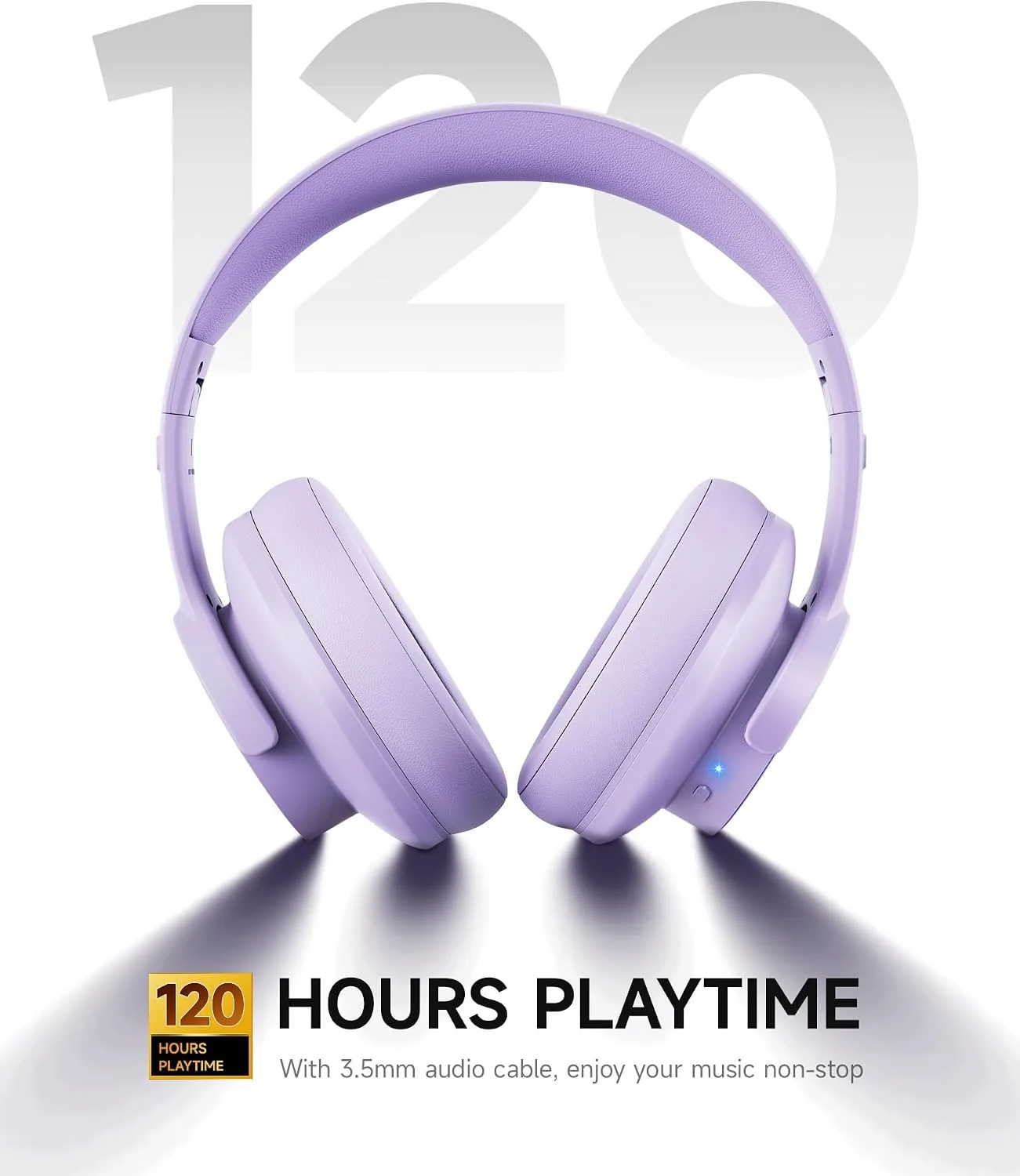Picun B8 Wireless Bluetooth Headphones, 120H Playtime, 3EQ Modes, Purple