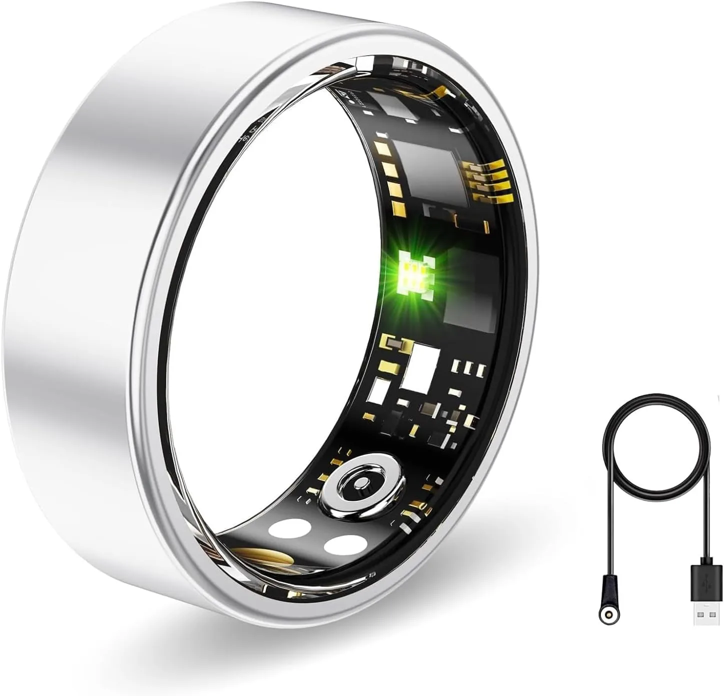 Smart Ring, Health Fitness Tracker with Heart Rate Blood Oxygen Monitor, Sleep & All-Day Sports Tracking, Long Battery Life Waterproof Wearable Ring for Men Women (R02C, Silver, 7)