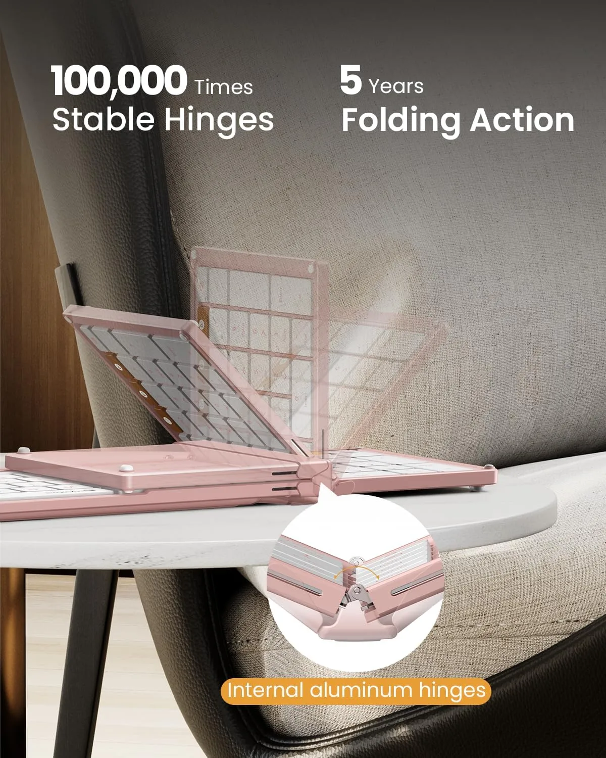 ProtoArc XKM01 Full-Size Foldable Keyboard Mouse Combo for Travel, Pink