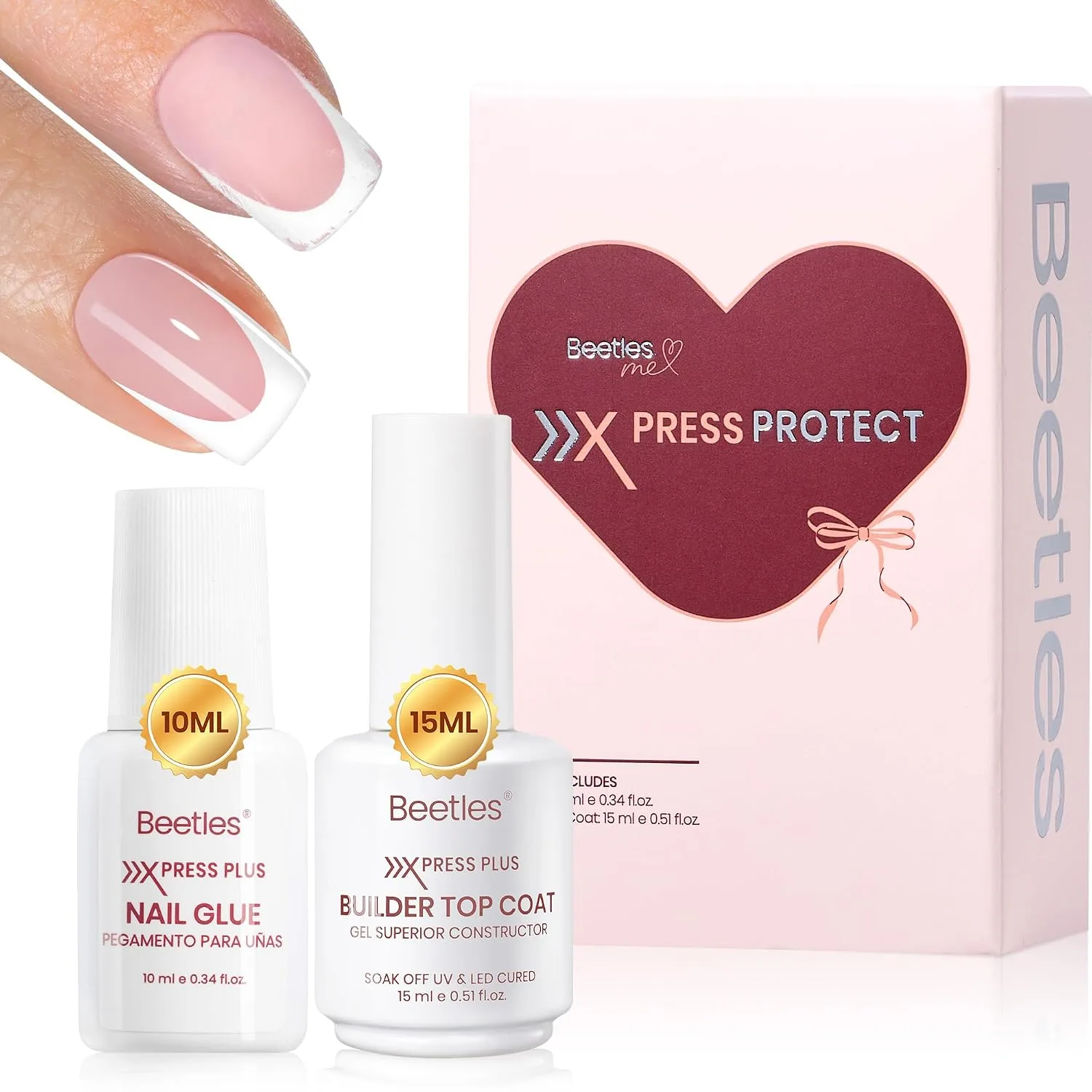 Set de Pegamento Rápido y Top Coat Beetles para Uñas Postizas
