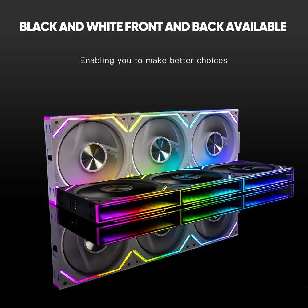 PC Fan JM-V2 RS 120 Infinity Mirror Module Daisy-Chain ARGB Fan 120mm Triple Pack Suitable for Computer Case & 360mm AIO Cooler (Black Reverse)