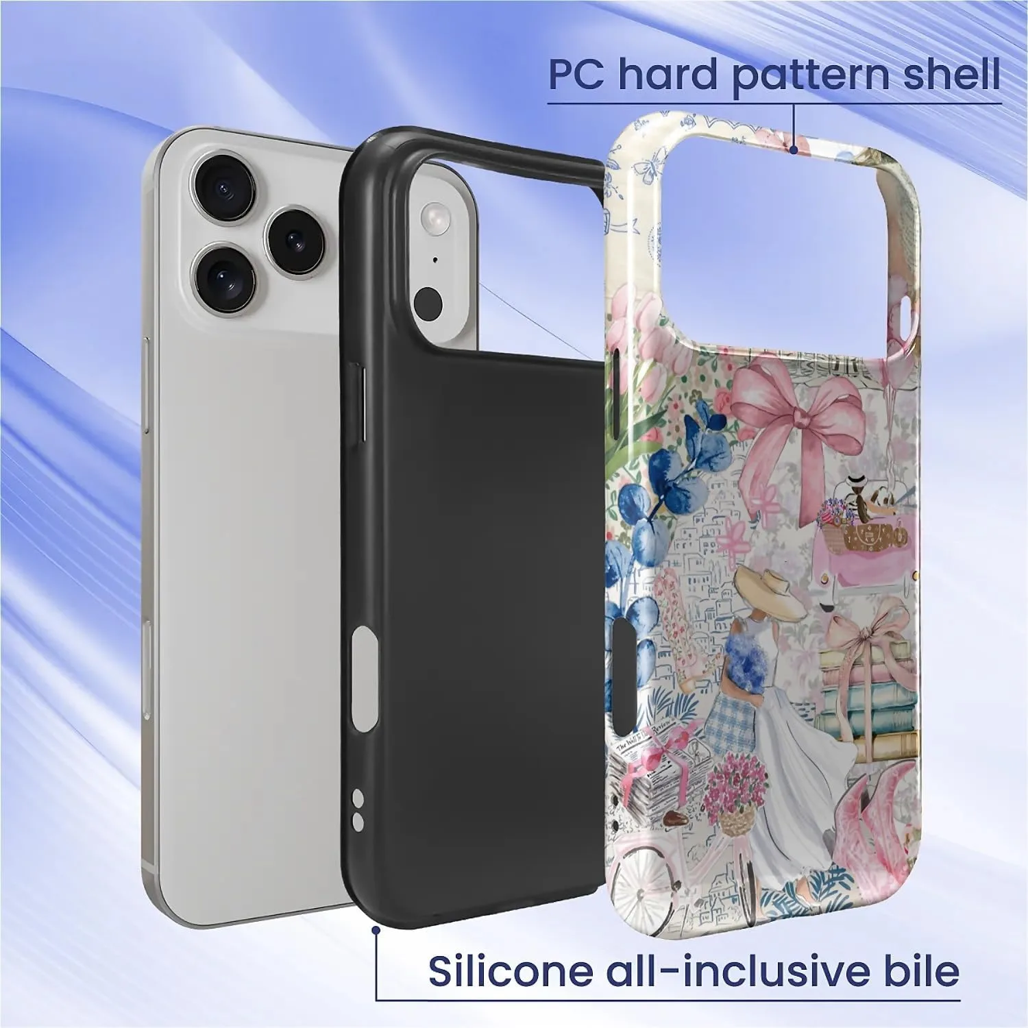 DAIZAG Case for iPhone 17 Pro Max,Mixed 2 Layer Design Shockproof Soft TPU Ddouble Protection Phone Case for iPhone 17 Pro Max-Magazine Books Flower Bow Collage