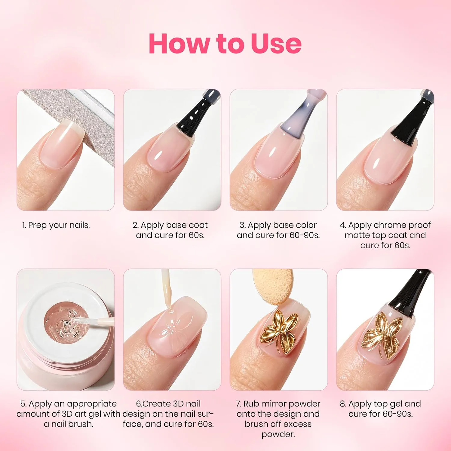 Beetles 3D Gel Nail Art: Clear No Wipe for Chrome Powder & Painting 15g