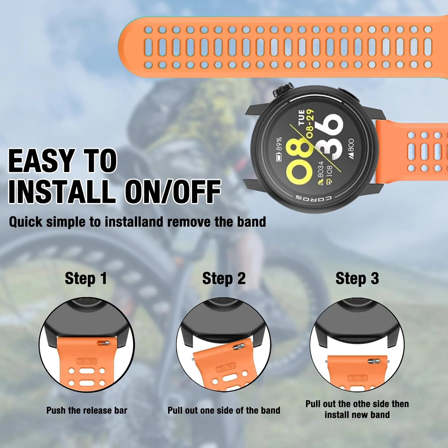 Watch Band for COROS PACE 3/PACE Pro/APEX 2 Pro/APEX Pro/APEX 46mm, 22mm Quick Release Silicone Replacement Band