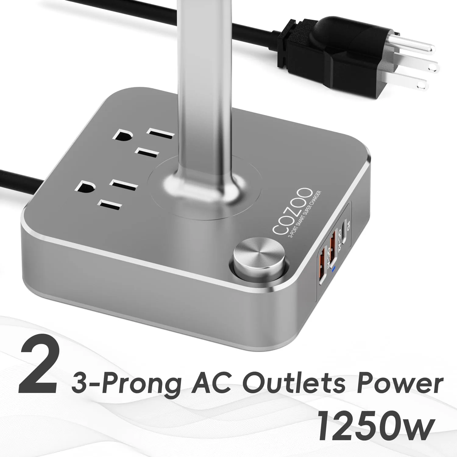 cozoo Headphone Stand with Charger, USB C, Gifts for Gamers Men, Gray