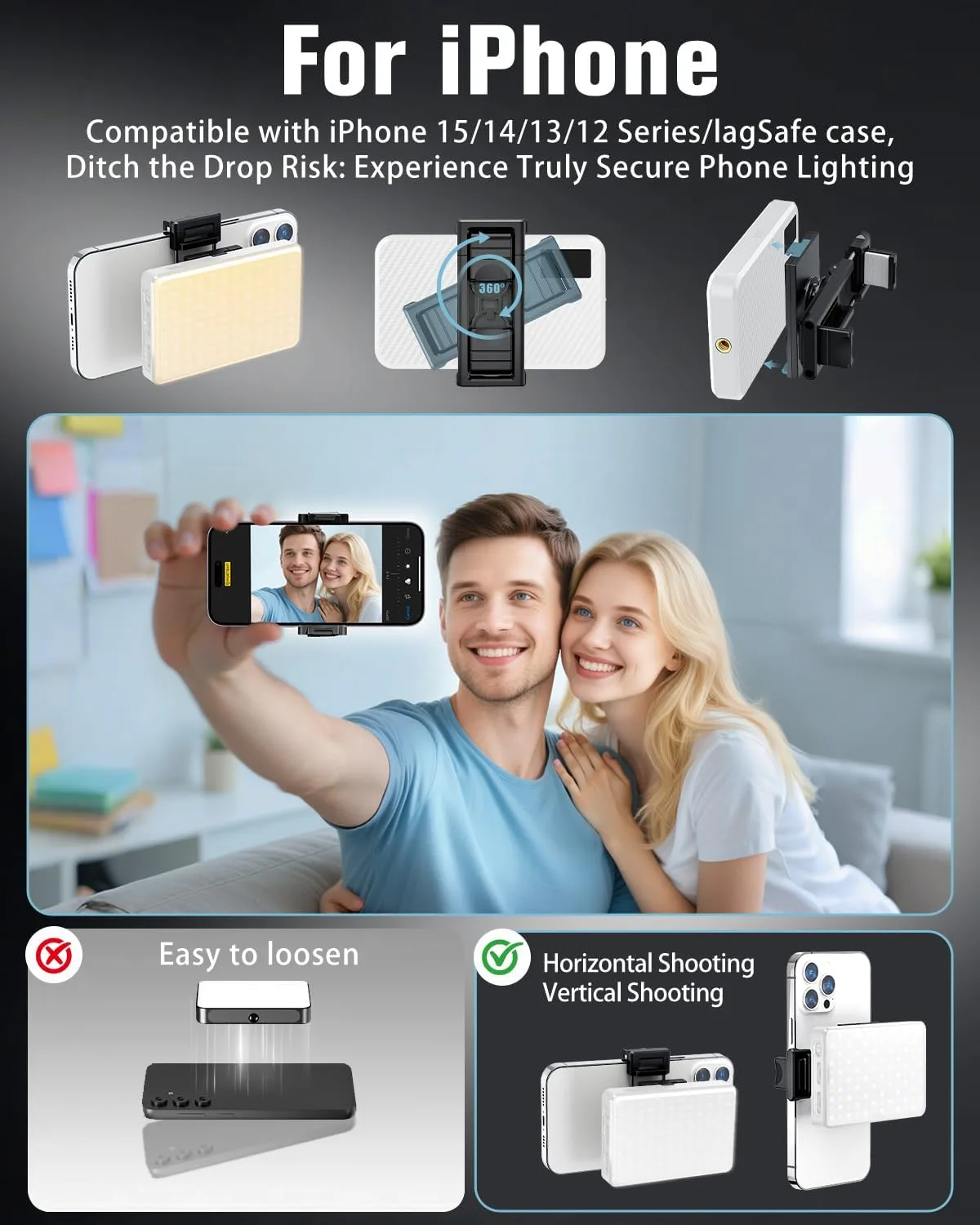 168 LED Portable Selfie Light Video Conference Light with Front & Back Clip, Rechargeable 3 Light Modes for Phone, iPhone, Android, iPad, Camera, Laptop, Makeup, Tiktok, Vlog(White)