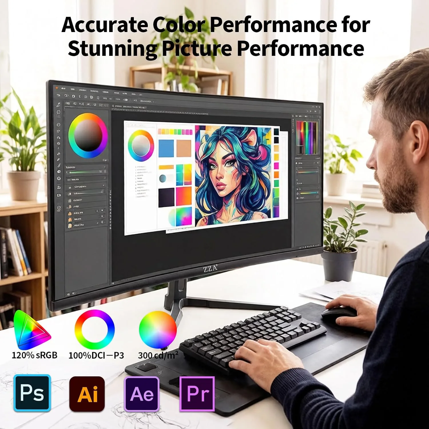 ZZA 27 inch 4K UHD Monitor,75Hz Refresh Rate,HDR10,HDMI 2.0×2/DP 1.2×2,Compatible with Wall Mounting,Ideal for Business & Office Work