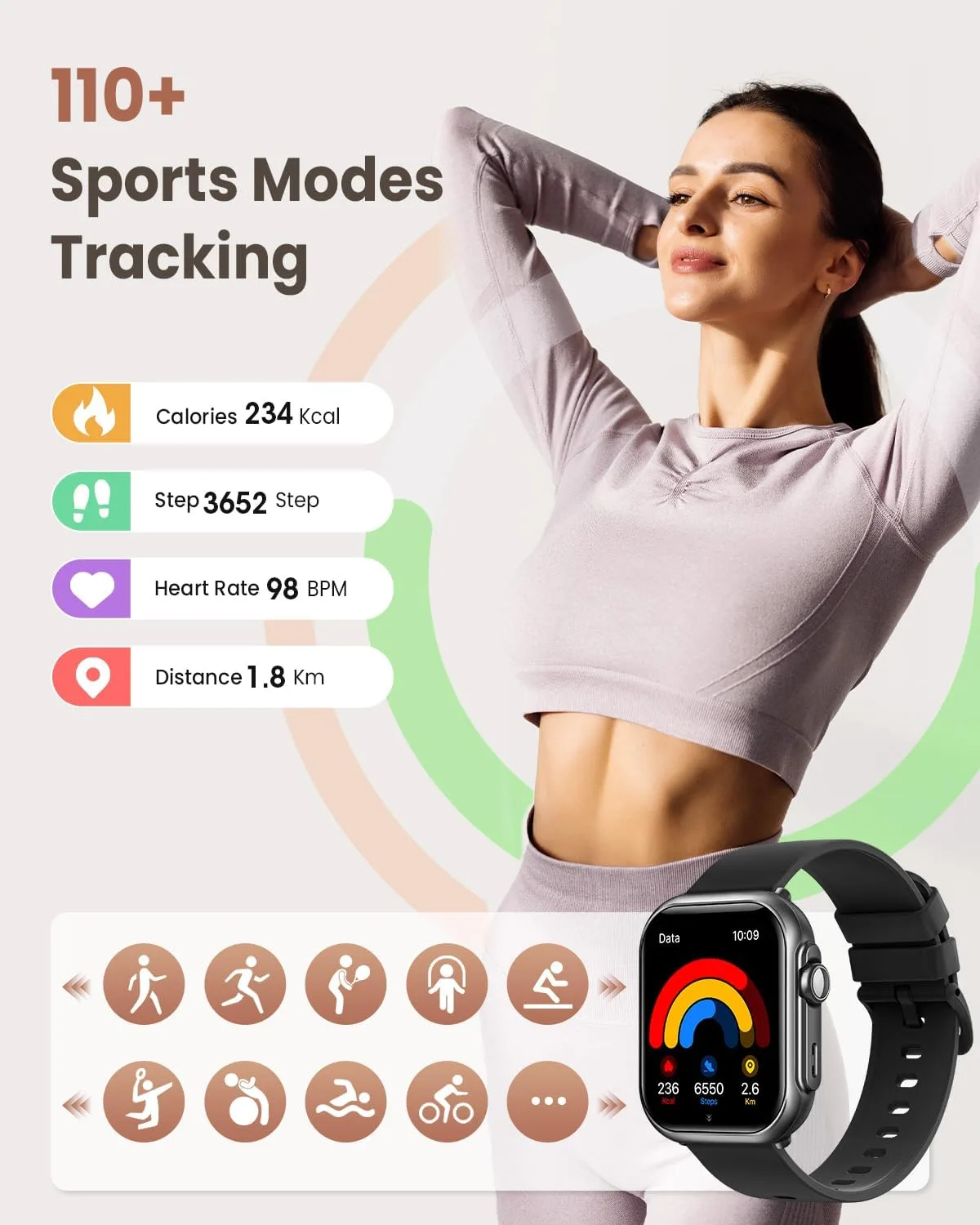Smart Watches for Women Android& iPhone, 1000mAh Battery, 5ATM