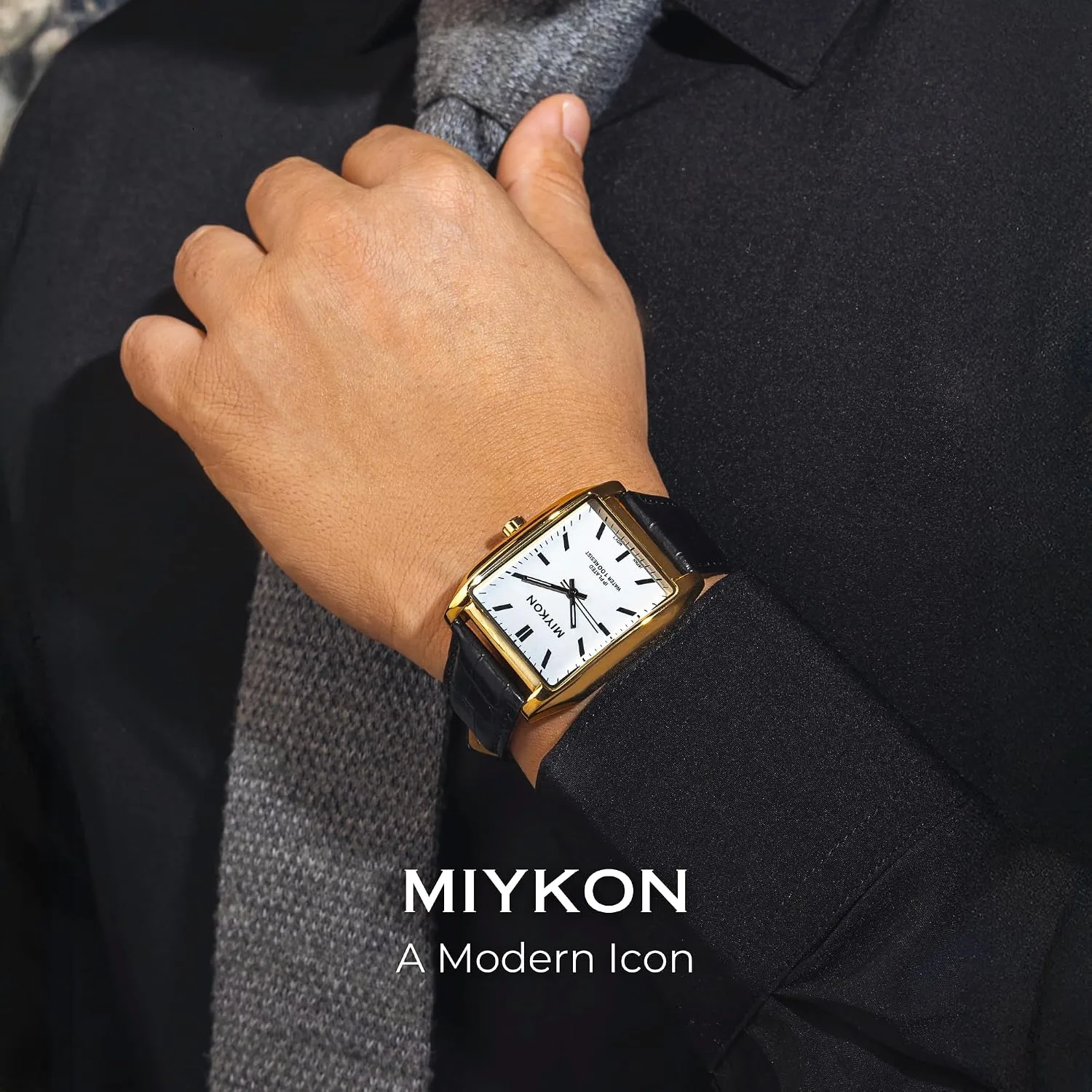 Miykon Men Vintage Tank Dress Watch, Genuine Leather Strap, Water Resistant
