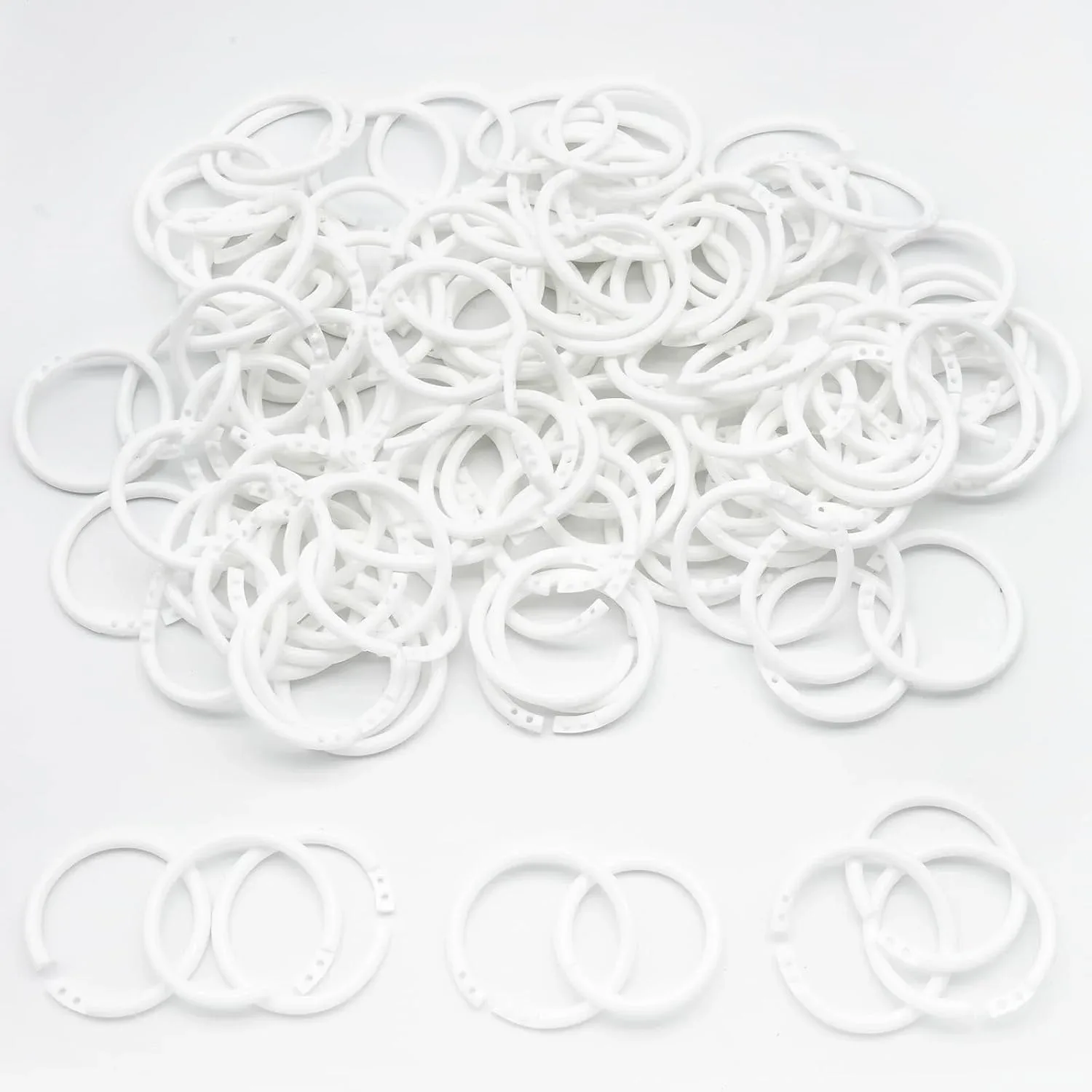Semrien 120 Pcs Plastic Binder Rings Loose Leaf Book Rings, 1-1/2", White