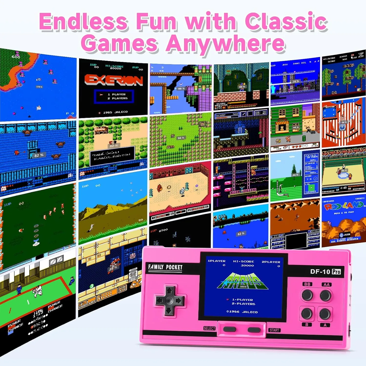 Handheld Game for Kids, 10 Preloaded Classic Retro Games, 3.0'' IPS Screen Portable Gaming Device, Rechargeable Video Game Player, Mini Arcade Travel Electronic Toy Gifts for Boys and Girls (Pink)