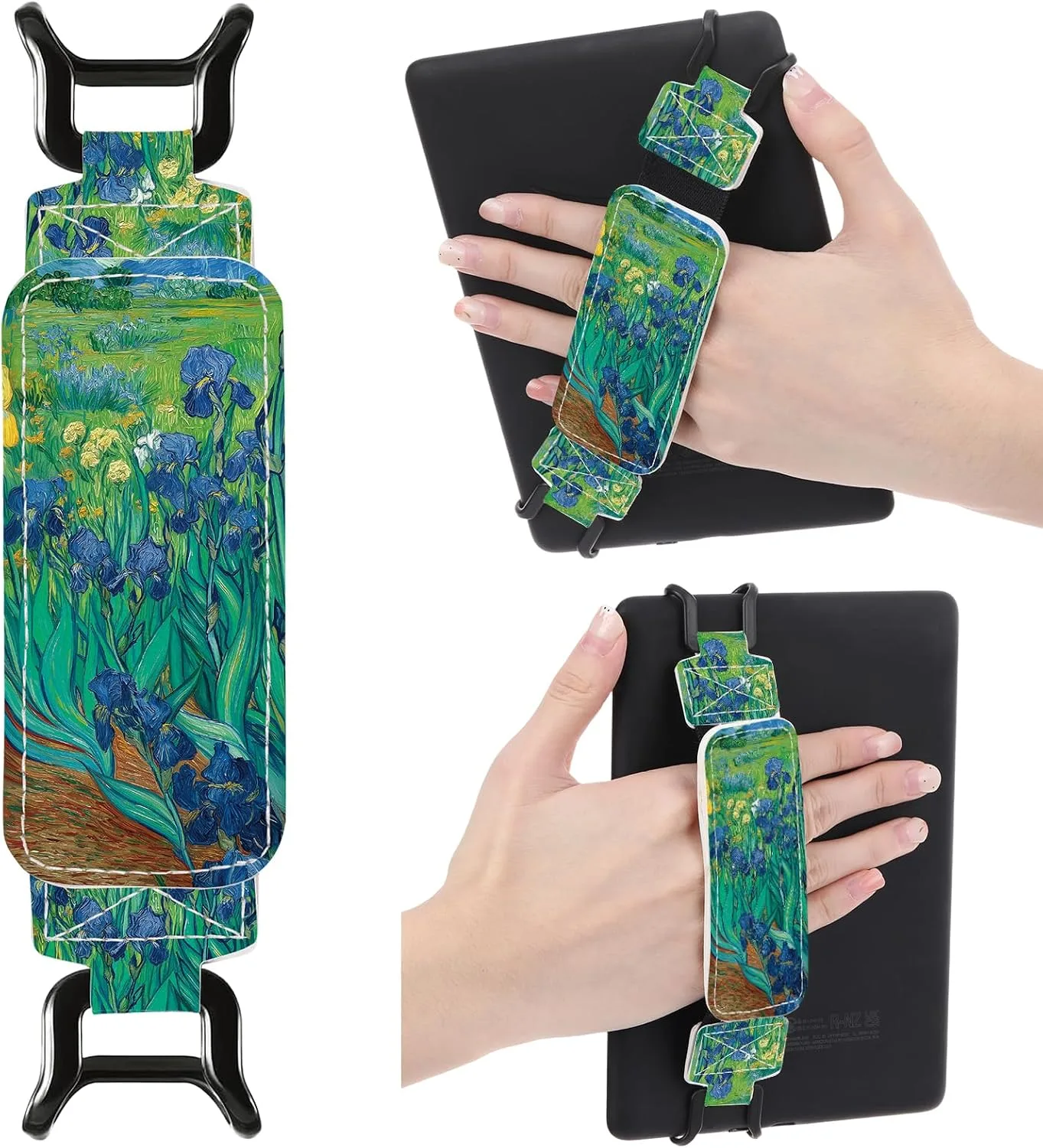Hand Strap Accessories for Kindle – Finger Grip for 6-7.5" Paperwhite 11th/12th Generation/Kobo/Lenovo/Sony Ereaders Tablet Iris Flowers Floral Blue High Elasticity Holder for Reading