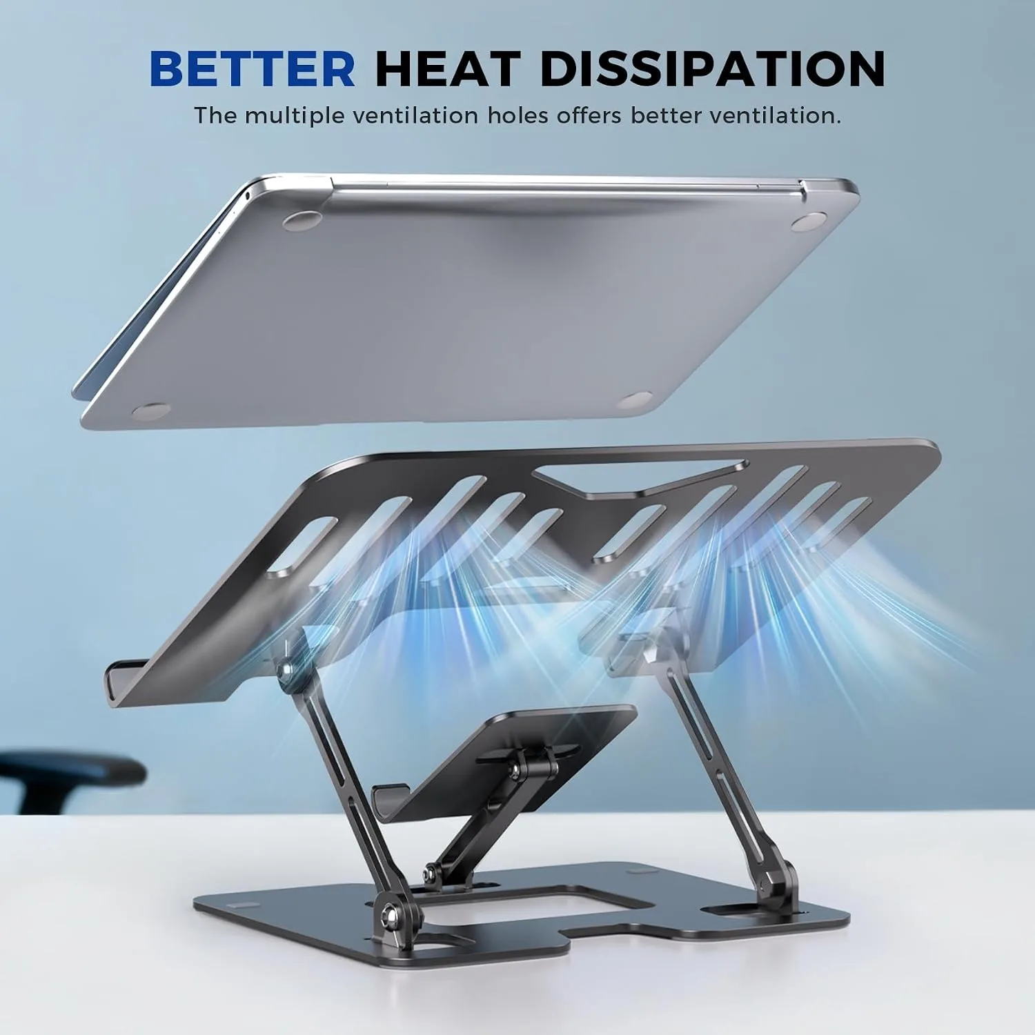Ergonomic 2-in-1 Laptop Phone Stand for Desk, Adjustable Riser, Sturdy and Portable, Fits All Laptops and Phone（Black）