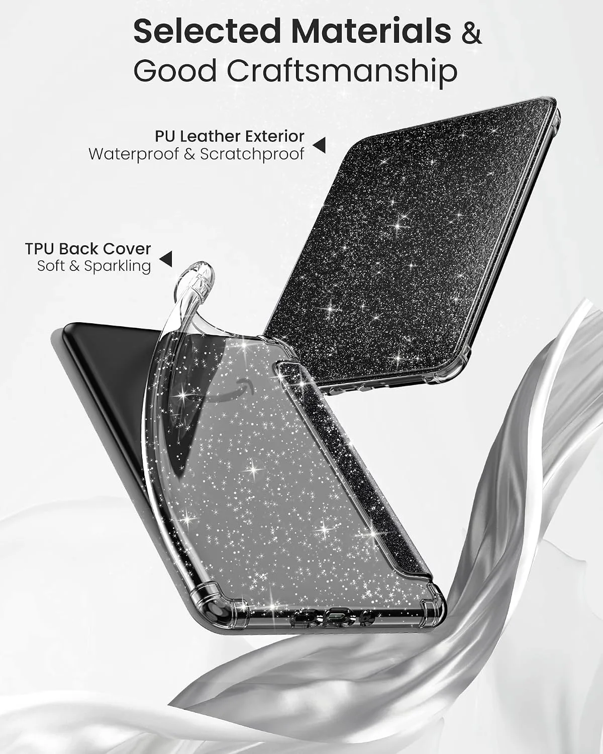 MoKo Case for 7" Kindle Paperwhite 12th Gen & Colorsoft 2024, Glitter Black