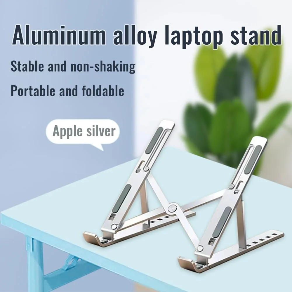 Desktop Laptop Stand, iPad Stand, Aluminum Alloy, Portable Foldable, 7 Level Adjustable, Ergonomic, Suitable for Laptops up to 18 Inches, Easily Put it in Bag and Use Anywhere