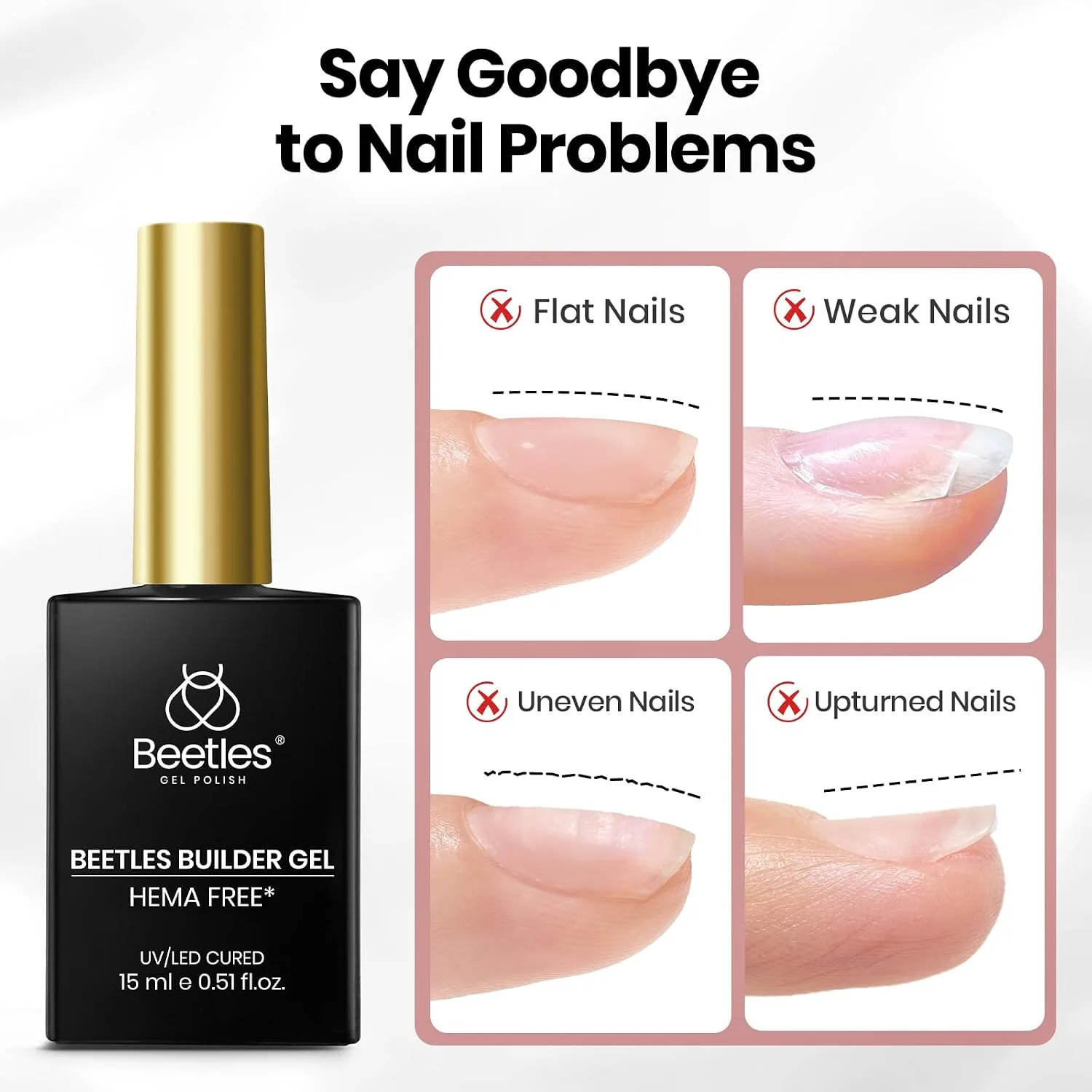 Beetles Builder Gel for Nails Clear, 15ml HEMA & TPO-Free Gel Builder