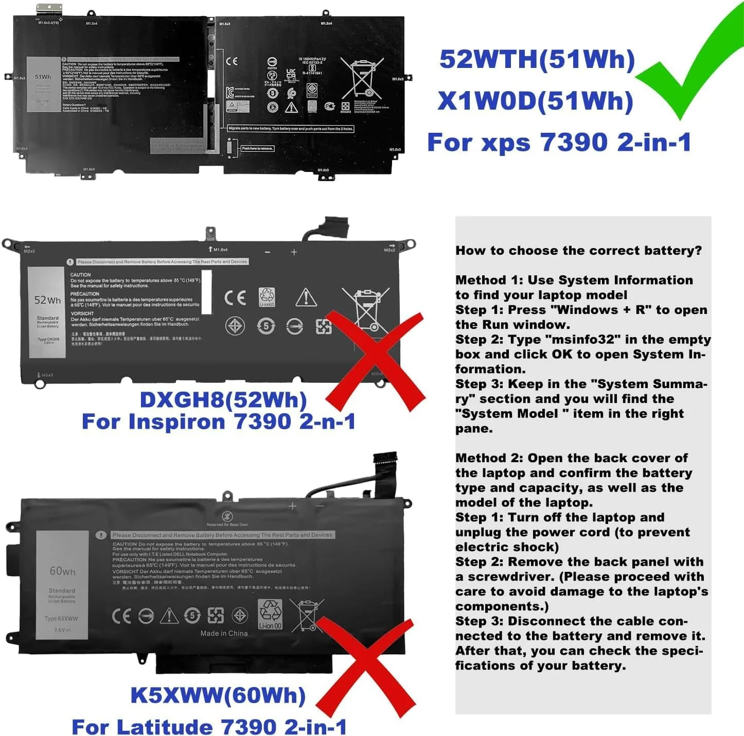 52TWH Laptop Battery Replacement for Dell XPS 13 7390 2-in-1 Series