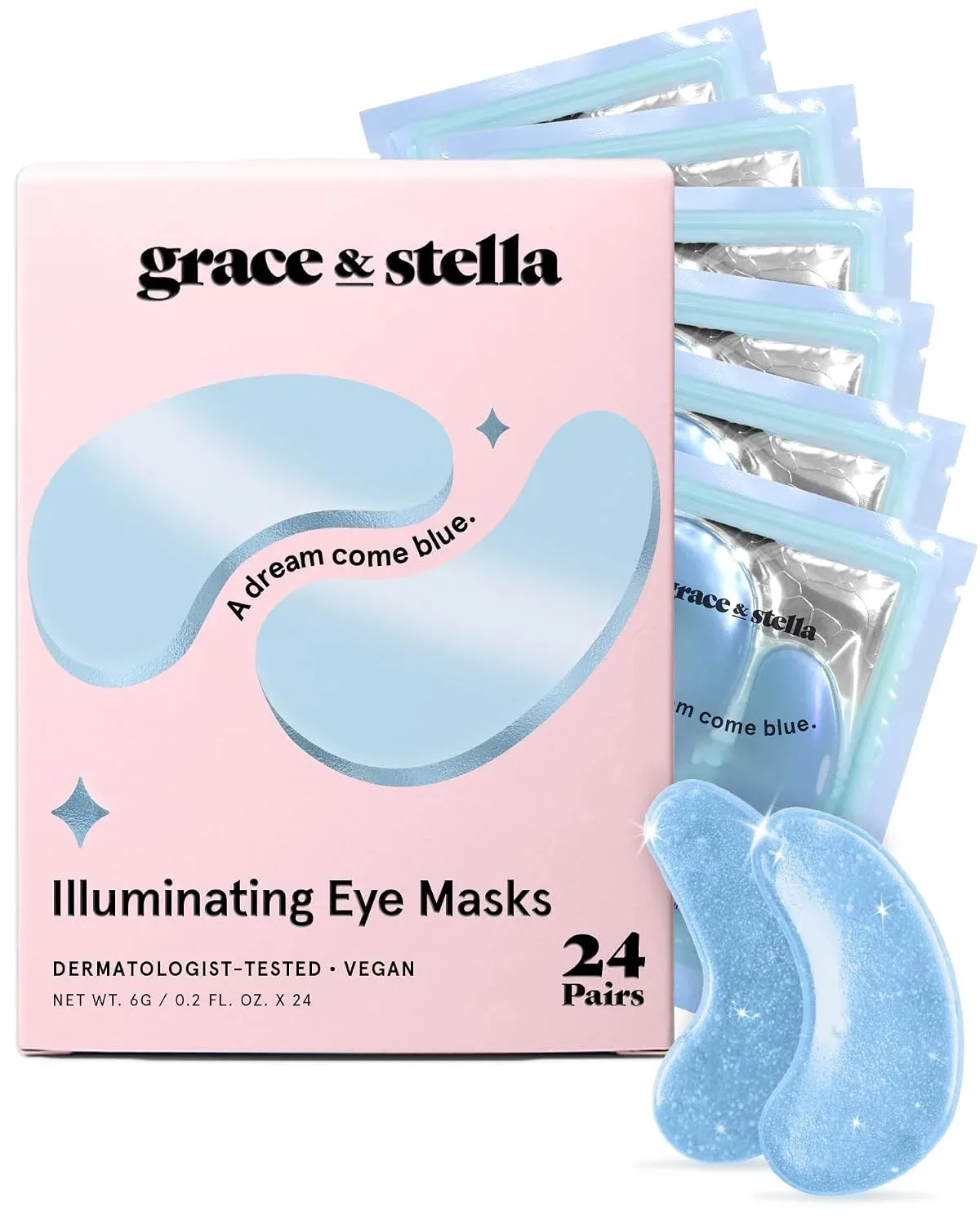 Parches para ojos Grace & Stella contra ojeras y bolsas, 24 pares azules