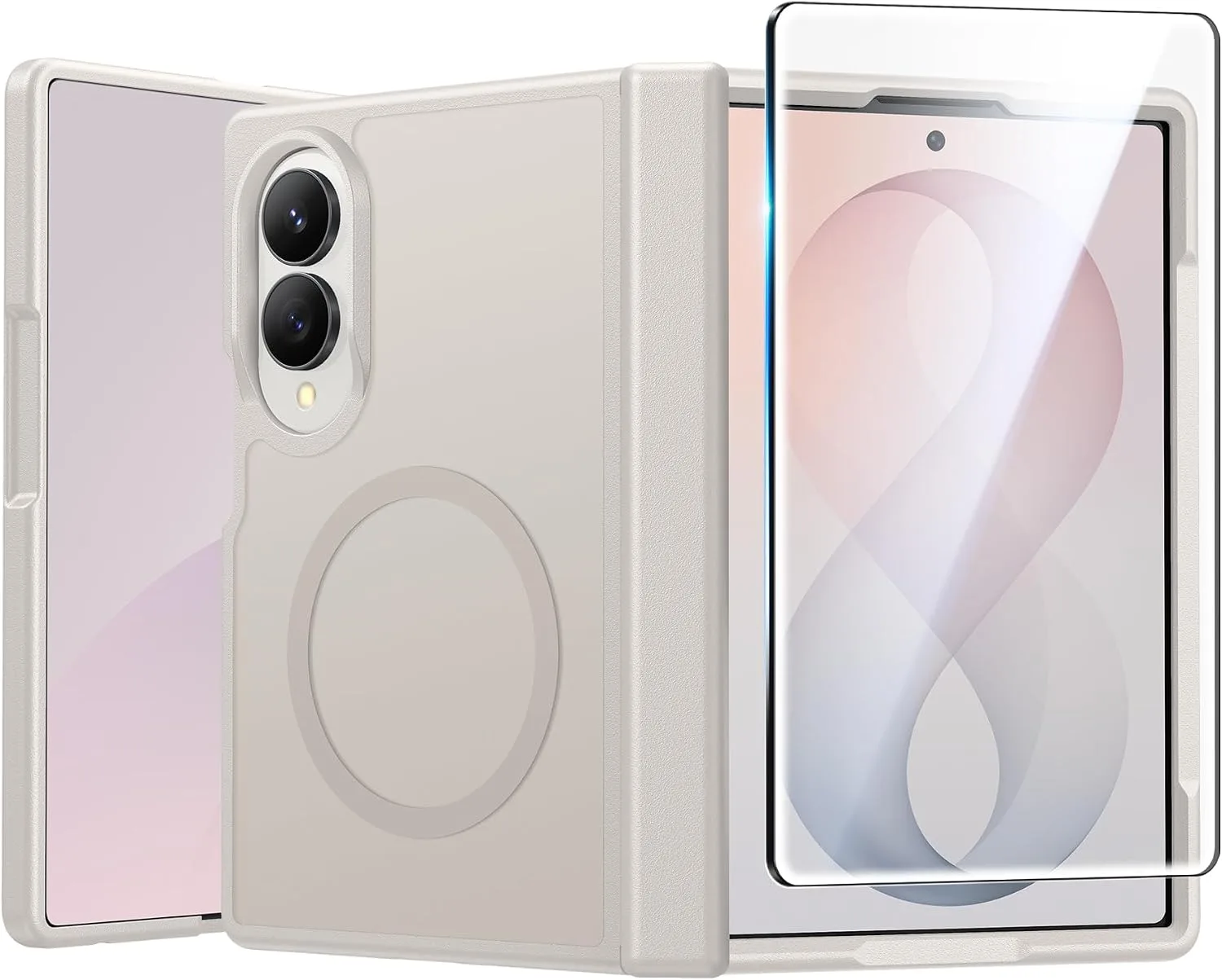 FNTCASE for Samsung Galaxy Z Fold 8 Case Fit for MagSafe Off White