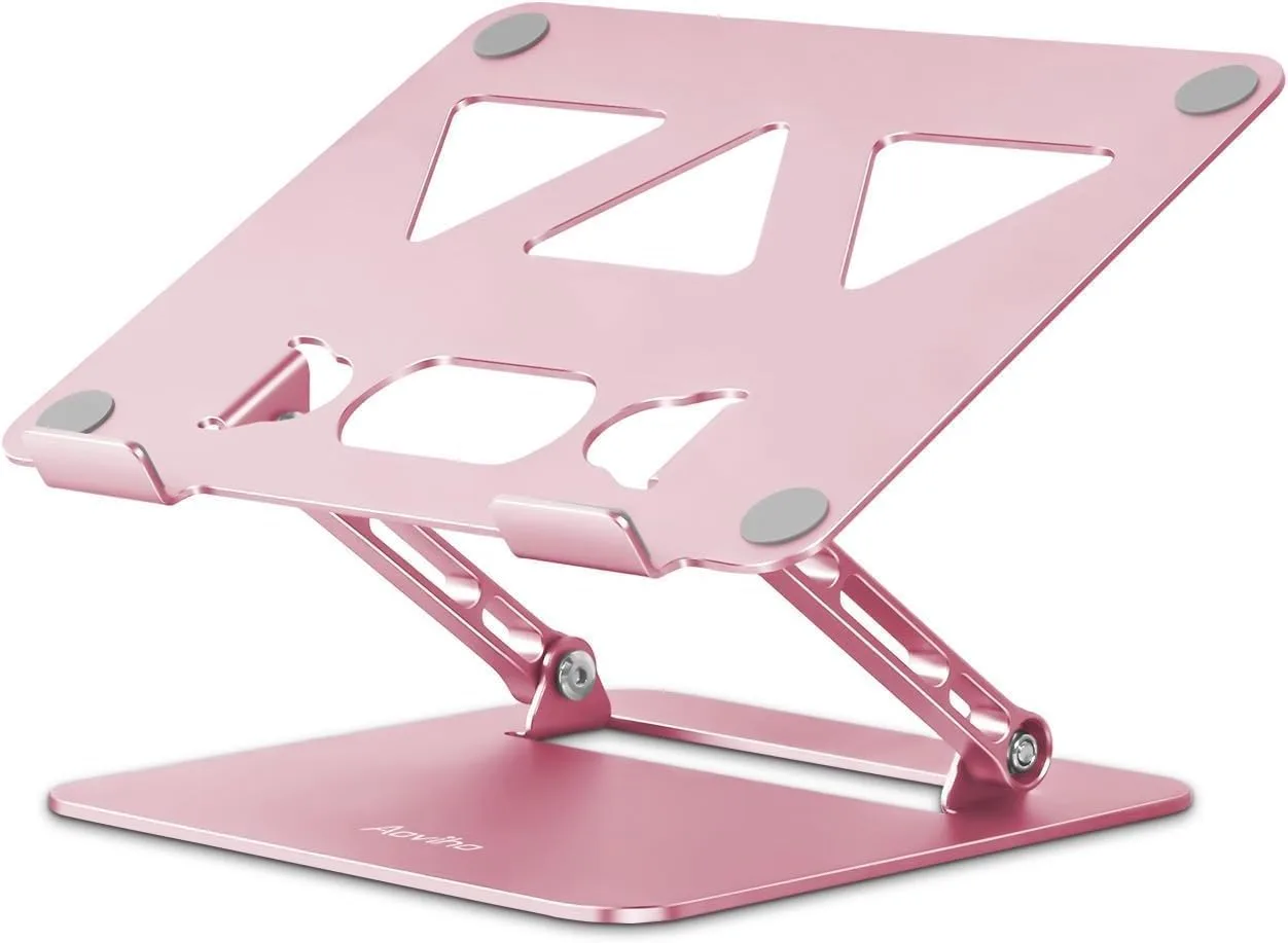 Aoviho Laptop Stand Holder, Adjustable Desk Laptop Riser, Foldable Notebook Computer Stands for MacBook Air Pro HP Lenovo Dell Samsung Chromebook, Up to 15.6 inch, Rose Gold