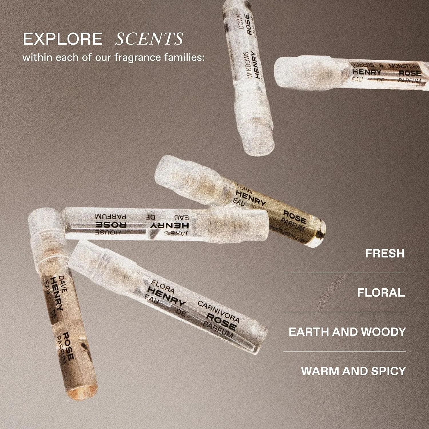 Henry Rose Discovery Set - Mini Perfume Set for Women and Men - 6 Travel Size Eau de Parfum Testers - Vanilla, Floral and Citrus Clean Fragrances - Cruelty-Free Perfume Gift Sampler (6 ct)