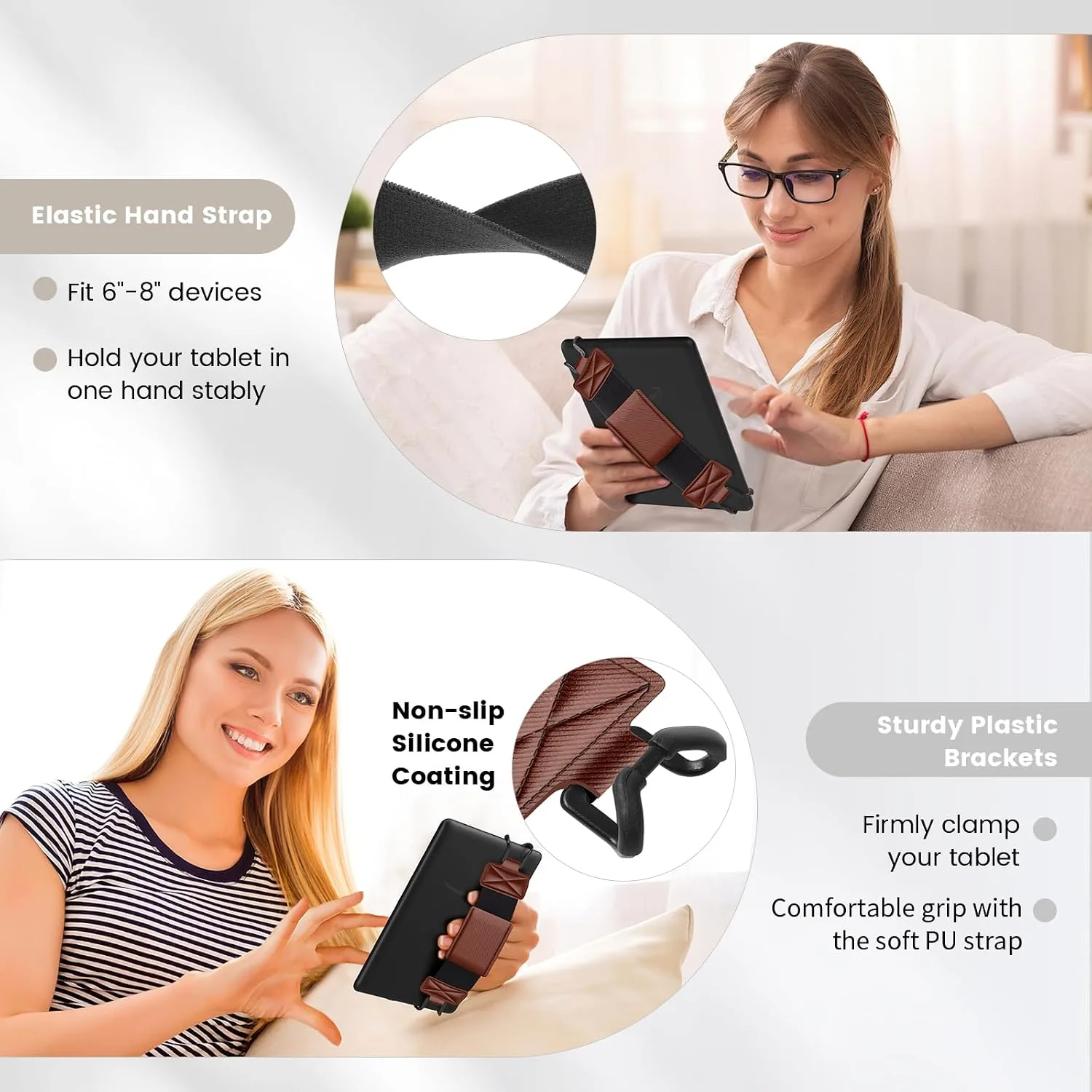 MoKo Soft Hand Strap for 6-8" Kindle eReaders Fire Tablet Kindle/Kobo/Voyaga/Lenovo/Sony Kindle E-Book Tablet, Black High-Elasticity Versatile Hand Strap Lightweight Finger Grip Holder, Vintage Twill