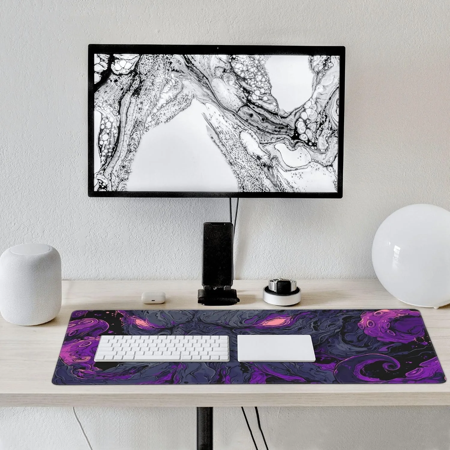 Large Gaming Mouse Pad with Purple Octopus Abstract Art Design, 35.4" x 15.7", for Gaming, Office and Travel
