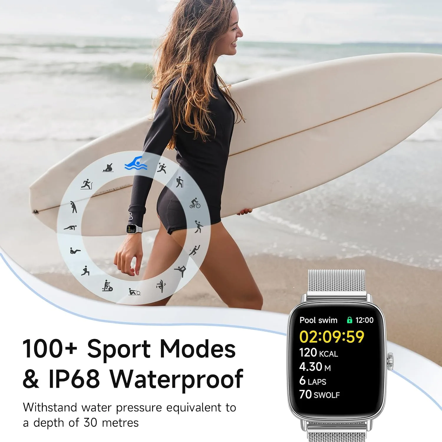 aeac Smart Watch for Men Women, 1.85" HD Smartwatch Compatible iPhone/Samsung/Android (Answer/Make Calls), 100+ Sport Modes Fitness Tracker with Heart Rate/Sleep/Step Monitor, IP68 Waterproof
