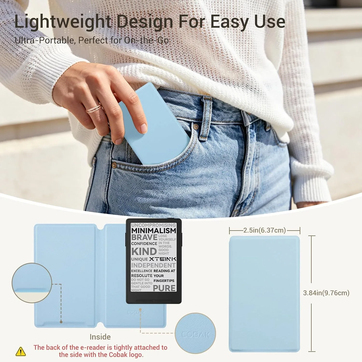 CoBak Magnetic Case for XTEINK X3 eBook Reader, 3.7" Ultra-Lightweight PU Leather Cover(Sky Blue)