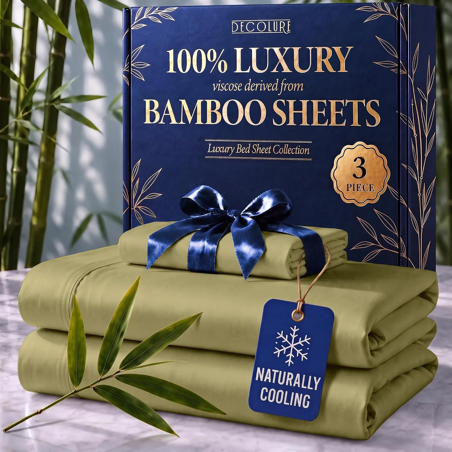 DECOLURE 100% Viscose from Bamboo Sheets Twin Size | 3 Pc Cooling Bed Set