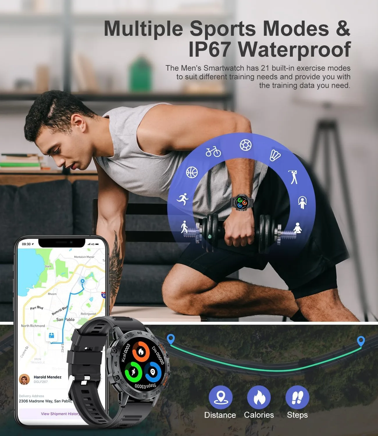 SUNKTA Military Smart Watches for Men(Answer/Calls),1.39 inch Touchscreen/5ATM Waterproof/120+ Sports Modes Fitness Watch with Heart Rate for Android/iOS Black