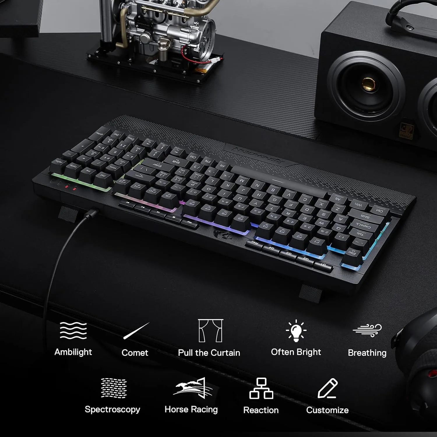 Redragon K515 Shiva Wired RGB Membrane Gaming Keyboard, 98 Keys Mechanical-Feel Keyboard w/Smooth Linear Switch, On-Board Macro & Dedicated Multimedia Keys, Detachable Wrist Rest, Software Supported