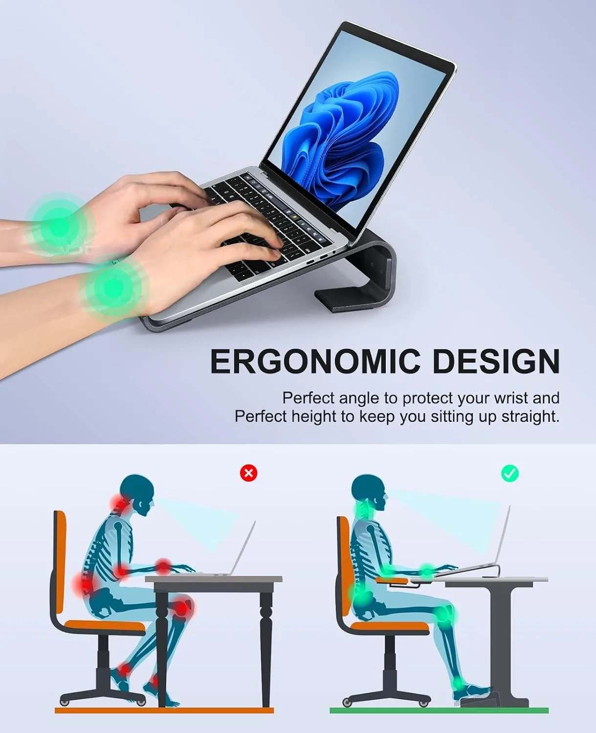 Laptop Stand for Desk, MacBook Stand SOQOOL Sturdy Laptop Riser, Ventilated Ergonomic Aluminum Laptop Holder Compatible with 12 13 15.6 17 Inch MacBook Pro Air/HP/Dell, Work Cooling Computer Stand