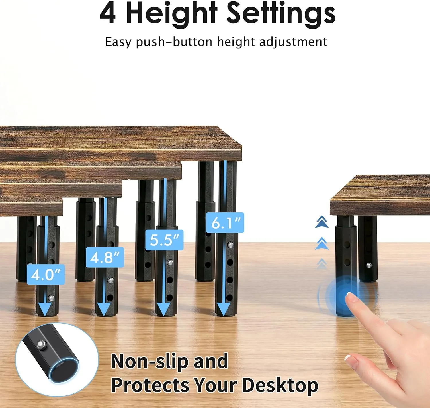 OPNICE Adjustable Monitor Stand Riser for Desk, Wood Computer & Laptop Stand, Desk Organizers and Accessories, Office Desk Accessories & Workspace Organizer for Home Office Supplies, Brown