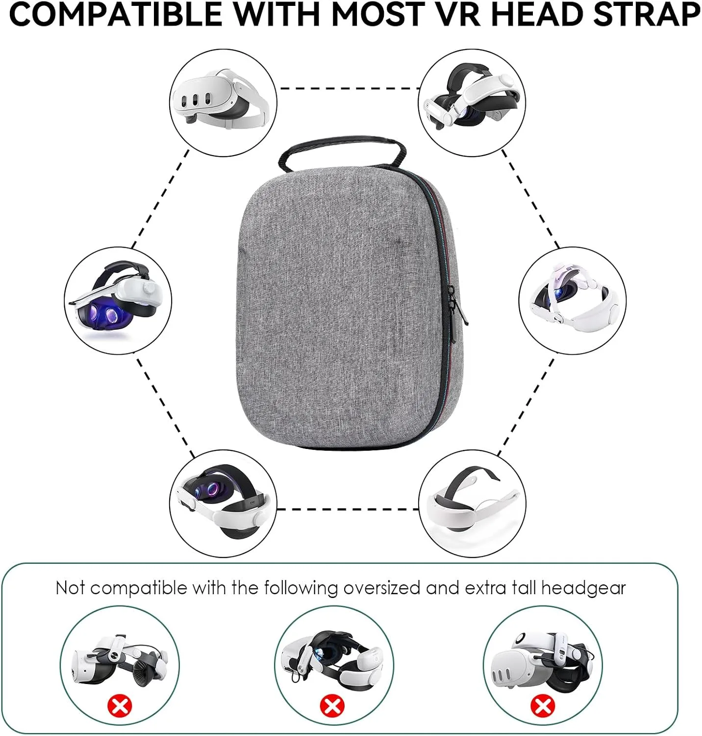 Case for Meta Quest 3/3S/2 & Vision Pro/Pico 4, Elite Strap & Battery Head Strap,with Lens Protector and Drawstring velvet bag,Portable Hard Carrying Case