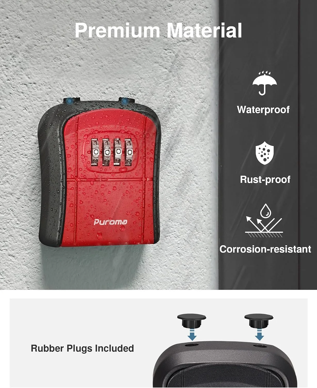 Puroma Key Lock Box Outdoor 4 Digit Code Combination Lockbox House, 1 Red
