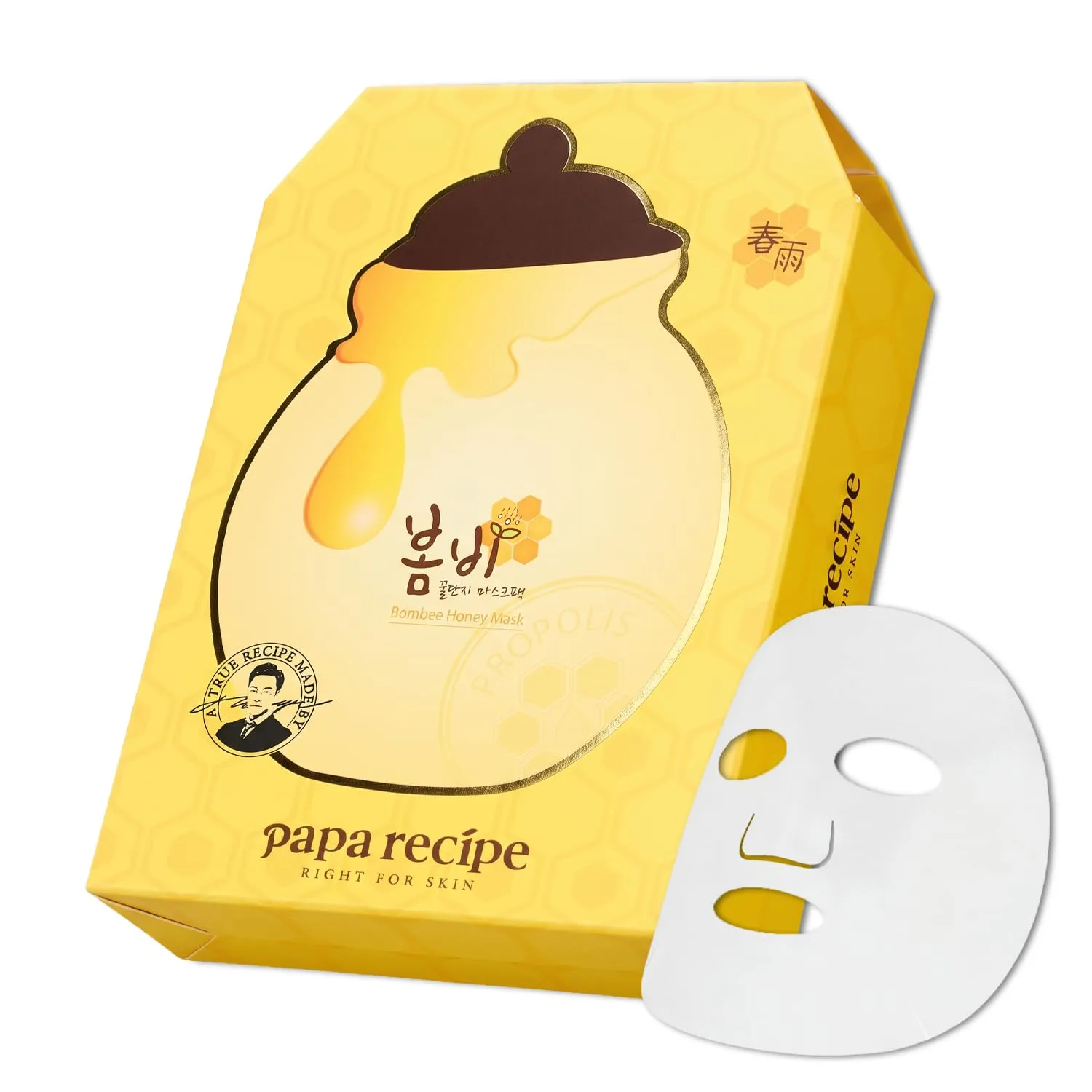 Papa Recipe Bombee Honey Mask Pack 25g * 10 sheets - Sheet Mask, Facial Skin Care, Deep Moisturizing Serum for Dry Skin - Korean Skin Care, K-Beauty, Ampoule Solidified, For radiant skin