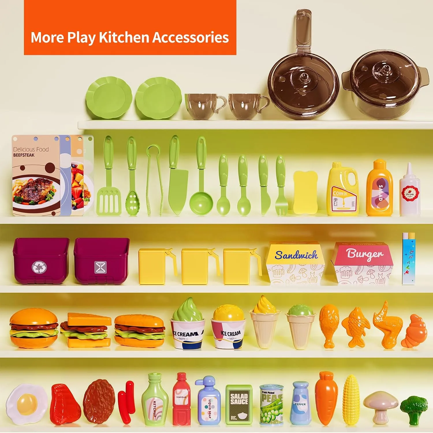 Pupu Pig Kids Kitchen Playset, Play Kitchen with Steam, Lights and Sounds