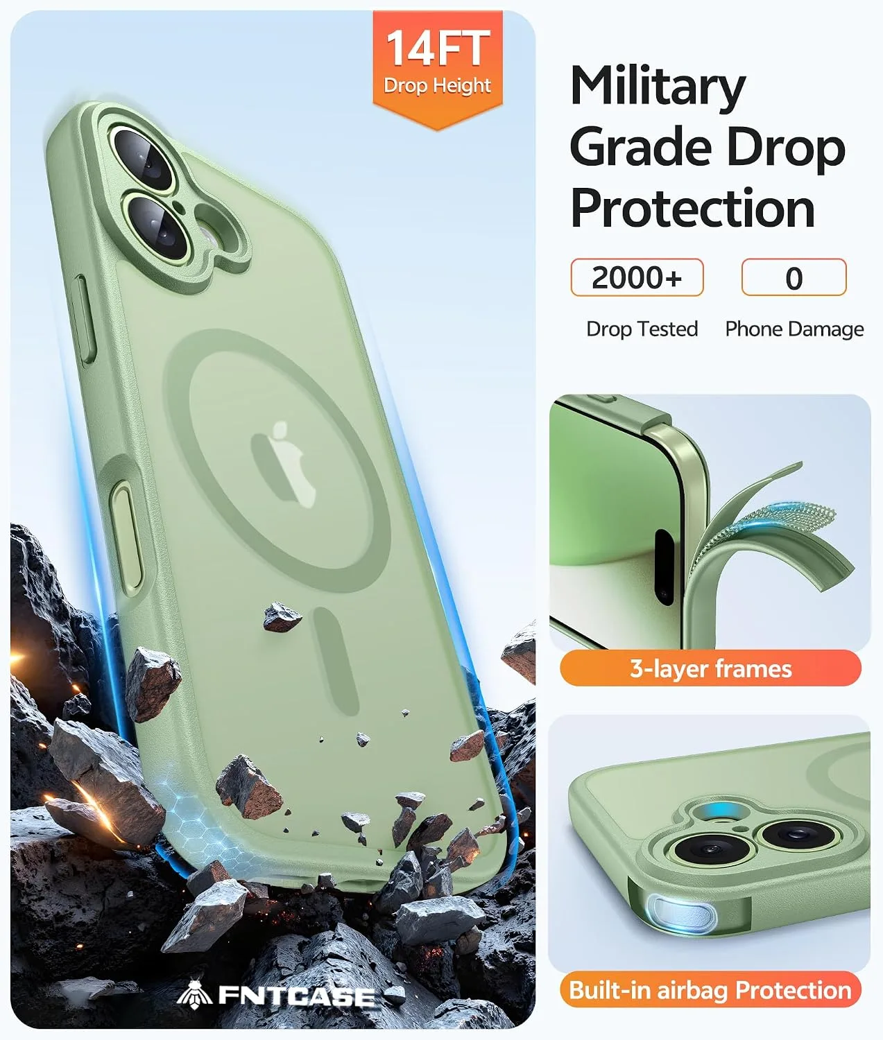 FNTCASE for iPhone 17 Case, Fit for Magsafe, Light Moss