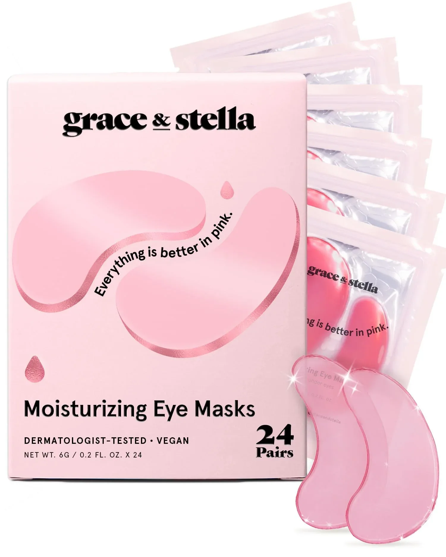 Mascarilla para contorno de ojos Grace & Stella 24 pares color rosa