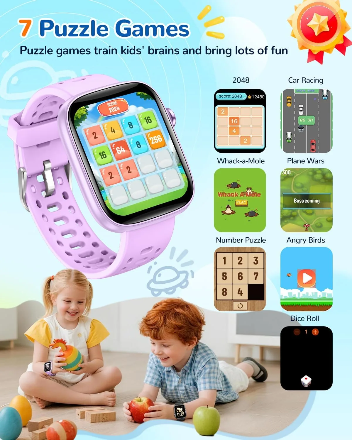 Smart Watch for Kids No Phone Need, Fitness Tracker Watch Puzzle Game 2Band