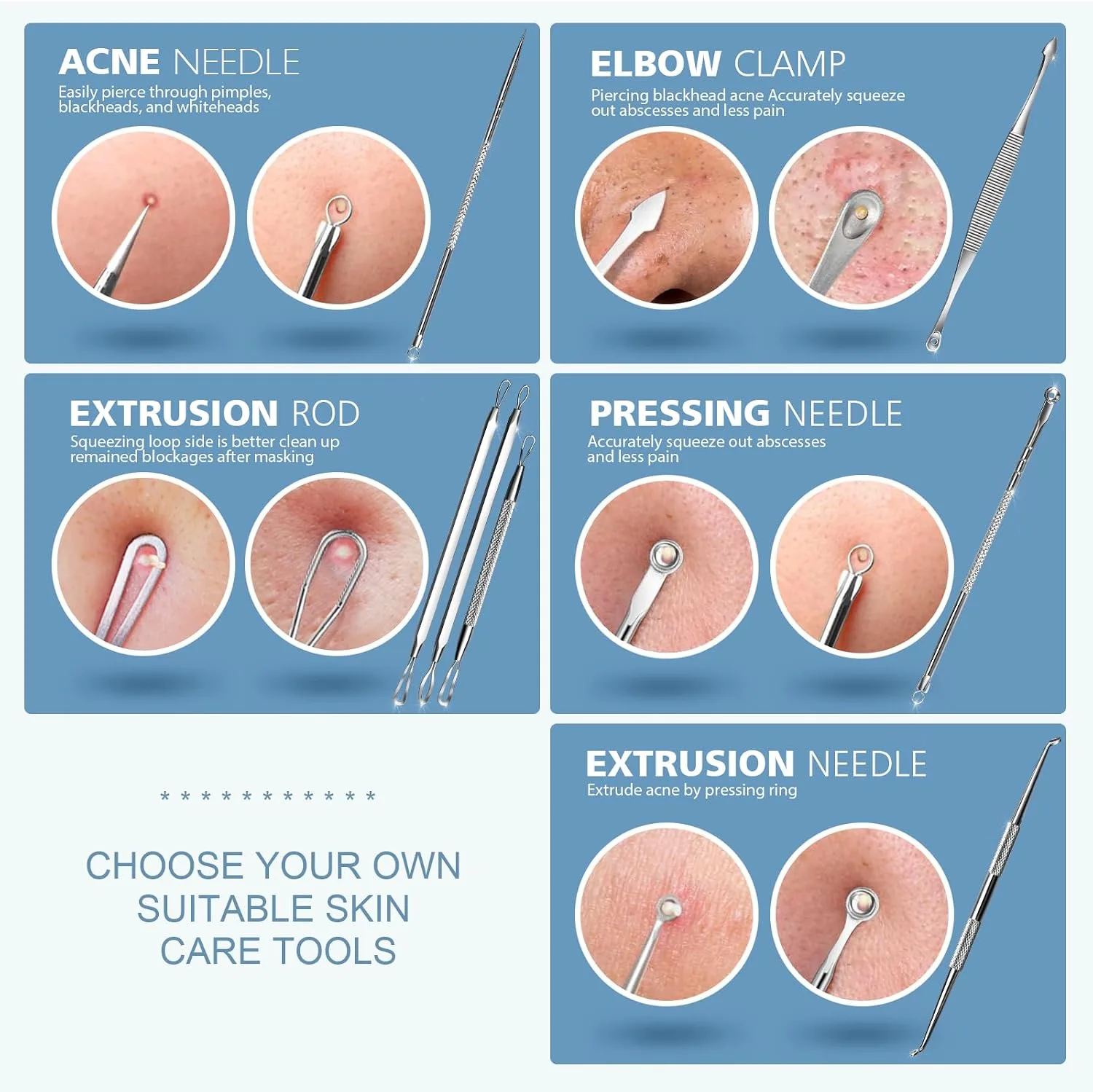 Teenitor 7 in 1 Pimple Popper Tool Kit Blackhead Remover Tools Blackhead Extractor, Pimple Extractor Pimple Popper Tool Zit Popper Tool Acne Tools Comedone Extractor Black Head Remover
